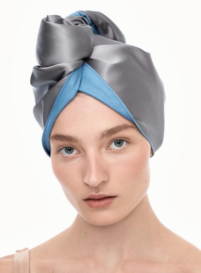 Шовковий тюрбан для вологого волосся сірий MLD_turban_5, фото 1 - в интернет магазине KAPSULA