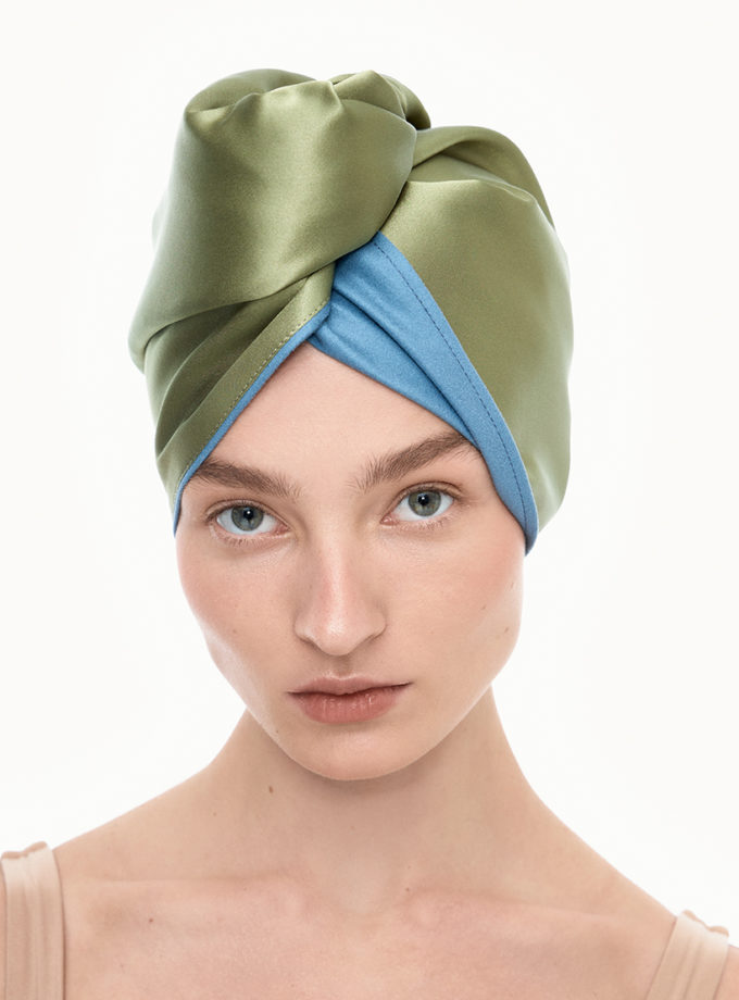 Шовковий тюрбан для вологого волосся оливковий MLD_turban_6, фото 1 - в интернет магазине KAPSULA