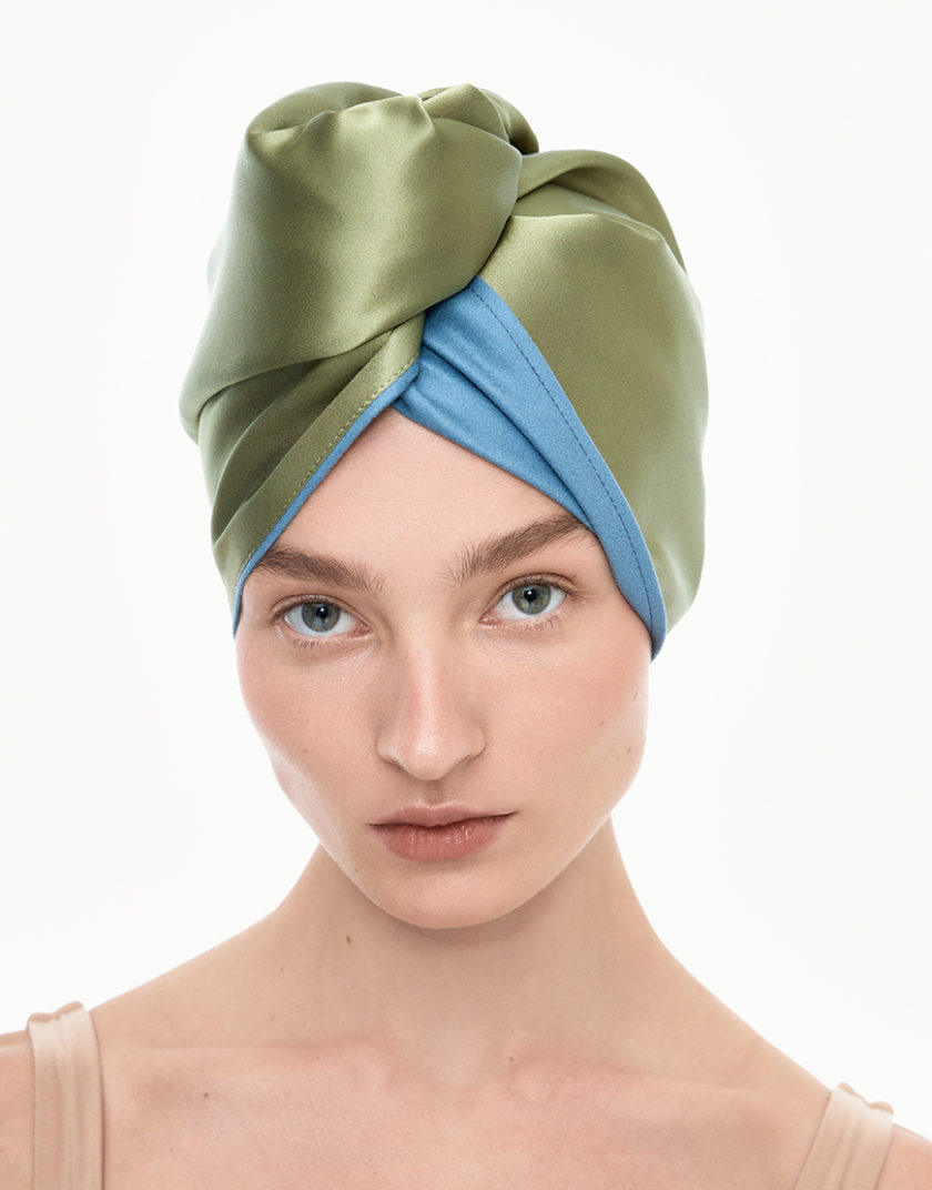 Шовковий тюрбан для вологого волосся оливковий MLD_turban_6, фото 1 - в интернет магазине KAPSULA