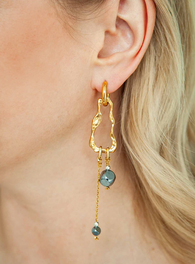 Сережки Frida Asymmetrical  Gold з гематитом та перлиною SMKSH_ E-010-A, фото 1 - в интернет магазине KAPSULA