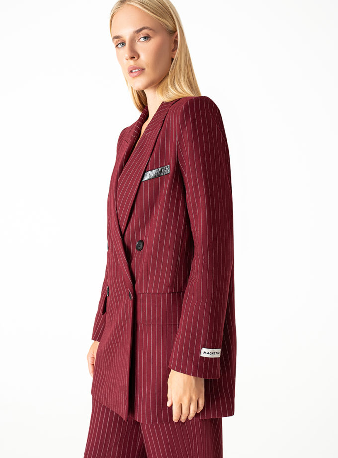 Oversize піджак в смужку бордовий MGN_1810BD, фото 1 - в интернет магазине KAPSULA