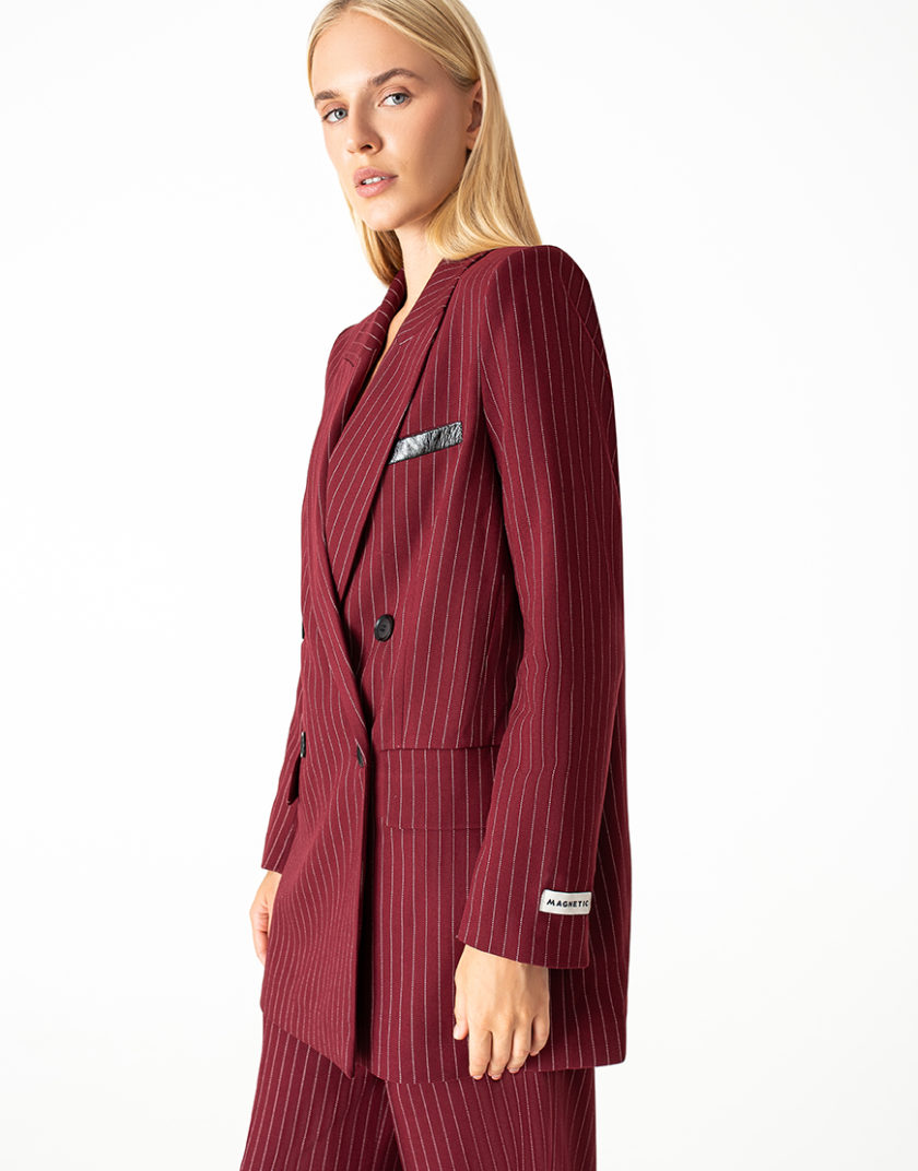 Oversize піджак в смужку бордовий MGN_1810BD, фото 1 - в интернет магазине KAPSULA