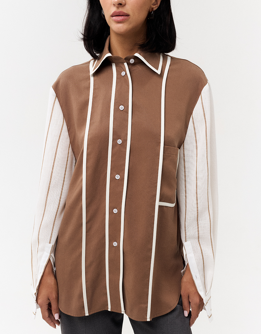 IMG_7970 Двухфактурана сорочка коричнева TWINSIS CLOTHES (TW_NQ_SS 223547) - фото 3