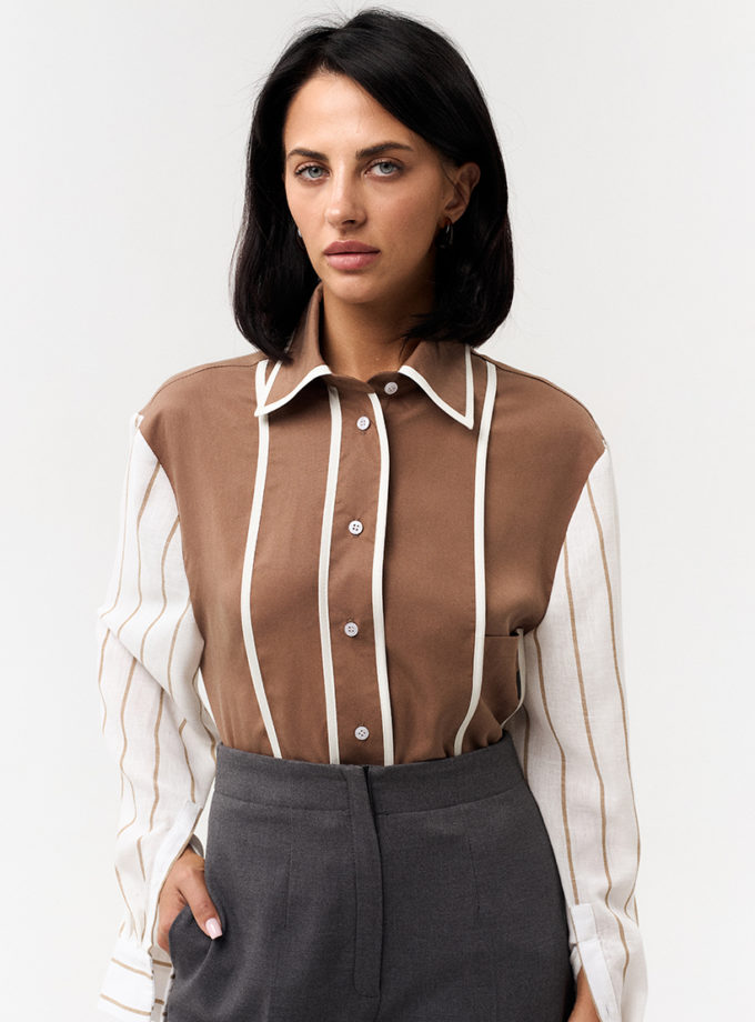Двухфактурана сорочка коричнева TW_NQ_SS 223547, фото 1 - в интернет магазине KAPSULA