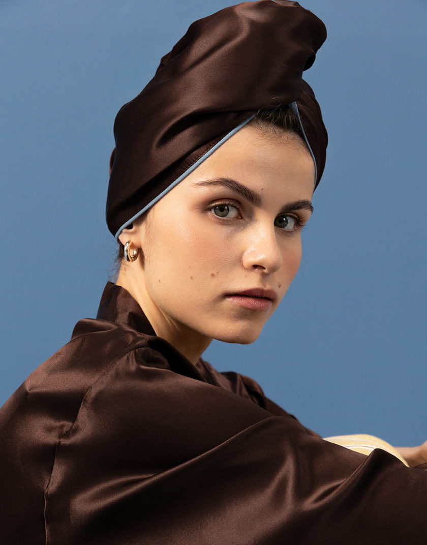 Шовковий тюрбан для вологого волосся коричневий MLD_turban_7, фото 1 - в интернет магазине KAPSULA