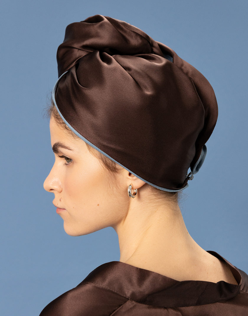 Шовковий тюрбан для вологого волосся коричневий MLD_turban_7, фото 1 - в интернет магазине KAPSULA