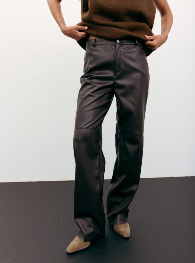 Брюки з еко-шкіри прямі шоколадні TLA_00002561, фото 1 - в интернет магазине KAPSULA