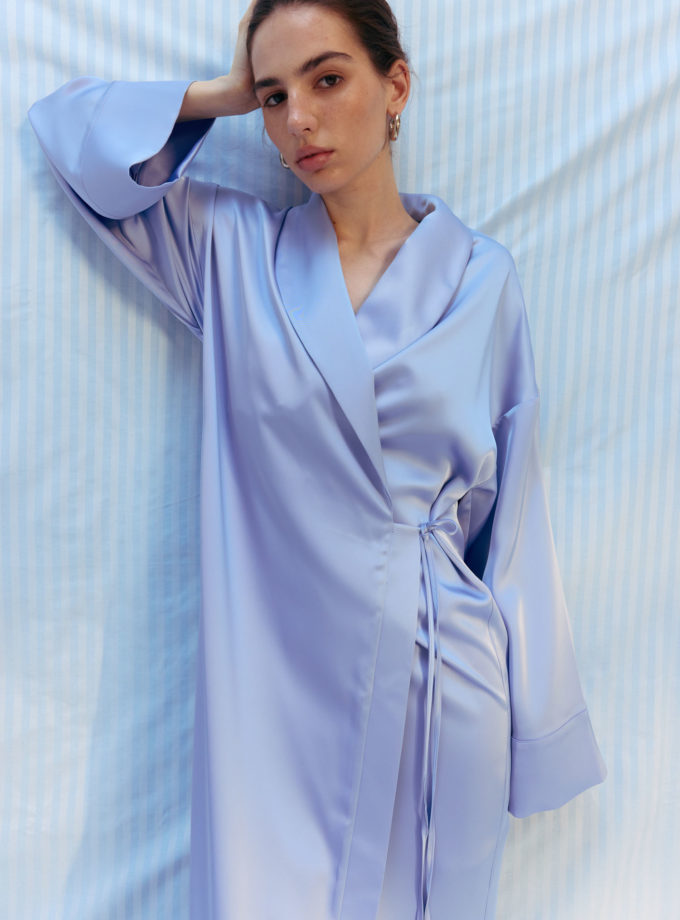 Кімоно вільного крою із сатину блакитне THE LACE (TLA_00003223)