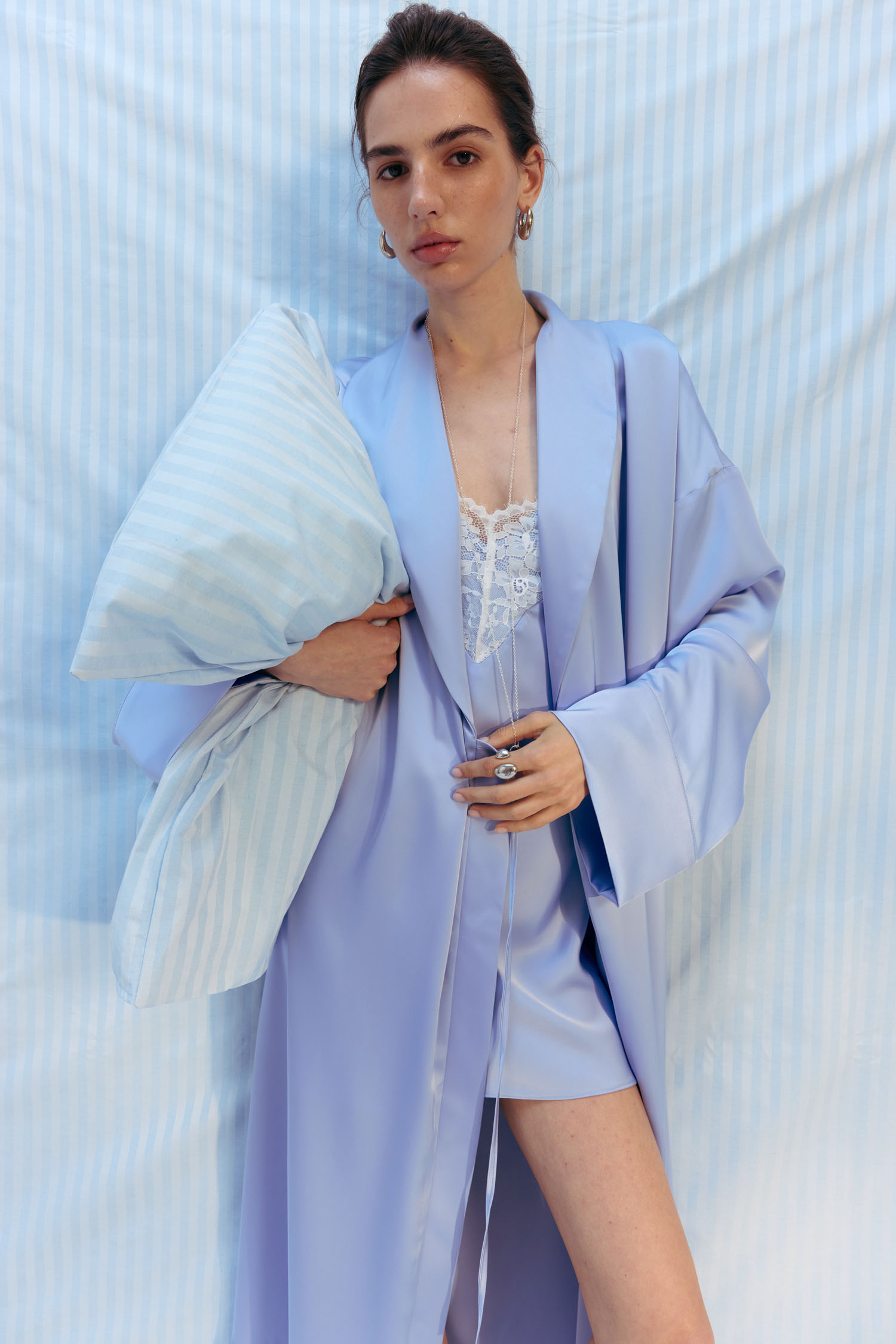 00003223-6 Кімоно вільного крою із сатину блакитне THE LACE (TLA_00003223) - фото 6