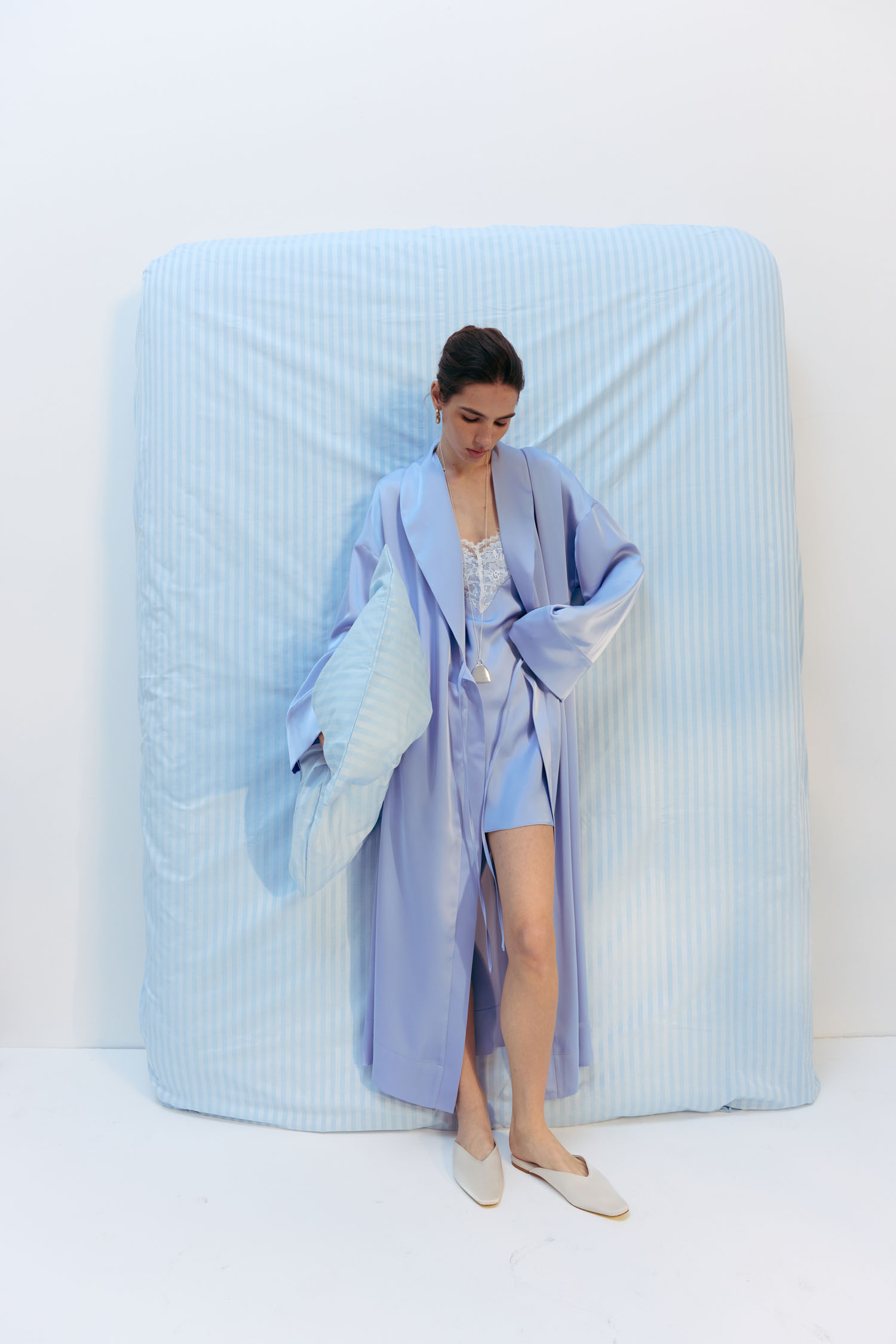 00003223-8 Кімоно вільного крою із сатину блакитне THE LACE (TLA_00003223) - фото 8