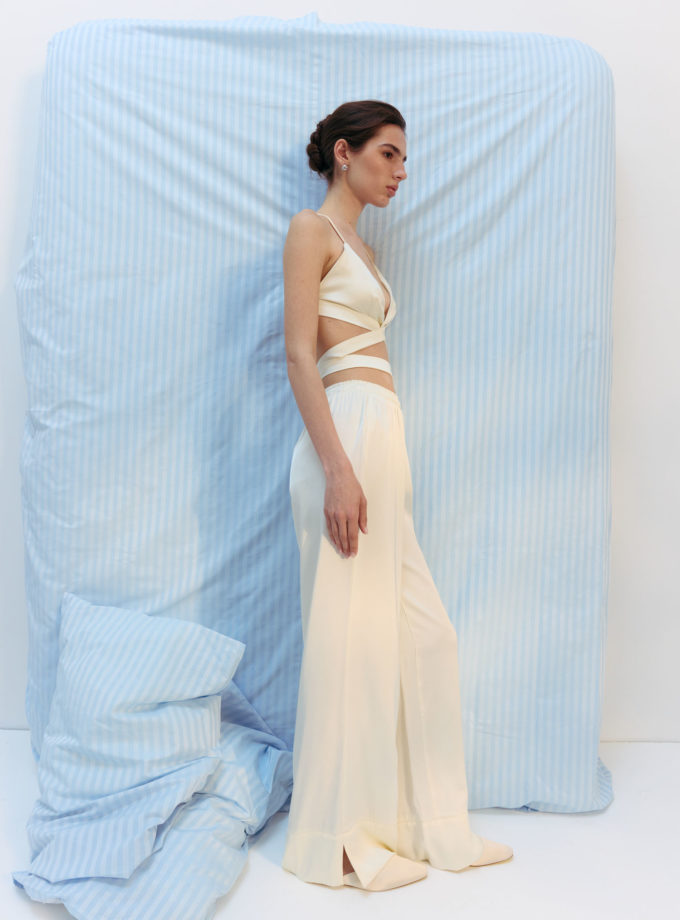 Брюки з сатину на гумці молочні THE LACE (TLA_00003237)