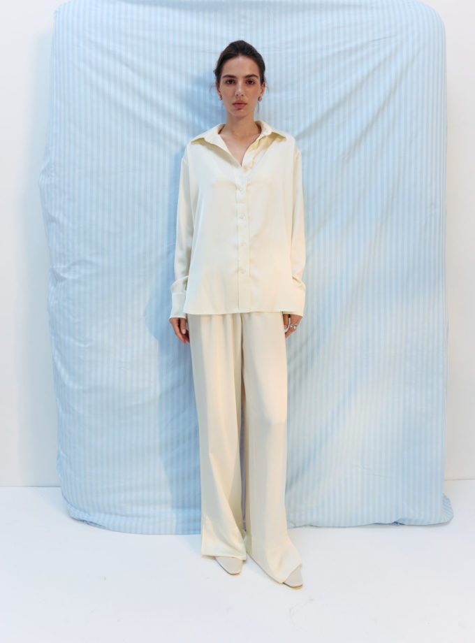 Сорочка прямого крою з сатину молочна TLA_00003238, фото 1 Сорочка прямого крою з сатину молочна TLA_00003238, фото 1 - в интернет магазине KAPSULA