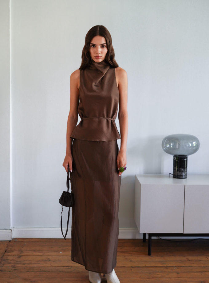 Спідниця максі напівпрозора з тенселу шоколадна TLA_00003315, фото 1 Спідниця максі напівпрозора з тенселу шоколадна TLA_00003315, фото 1 - в интернет магазине KAPSULA