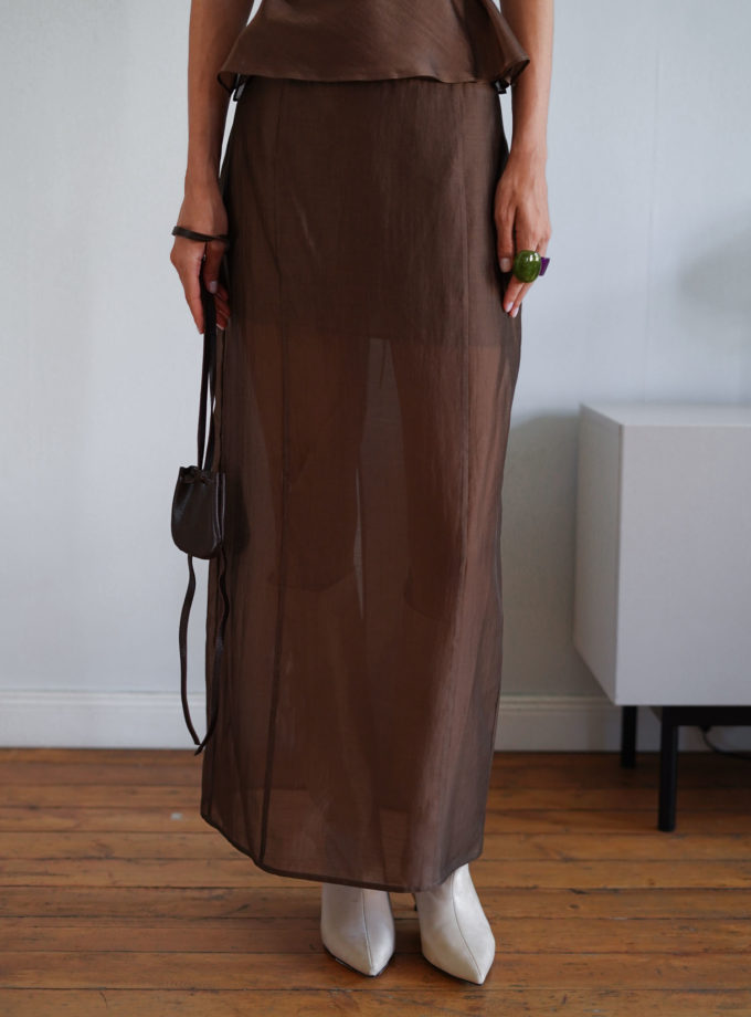Спідниця максі напівпрозора з тенселу шоколадна TLA_00003315, фото 1 Спідниця максі напівпрозора з тенселу шоколадна TLA_00003315, фото 1 - в интернет магазине KAPSULA