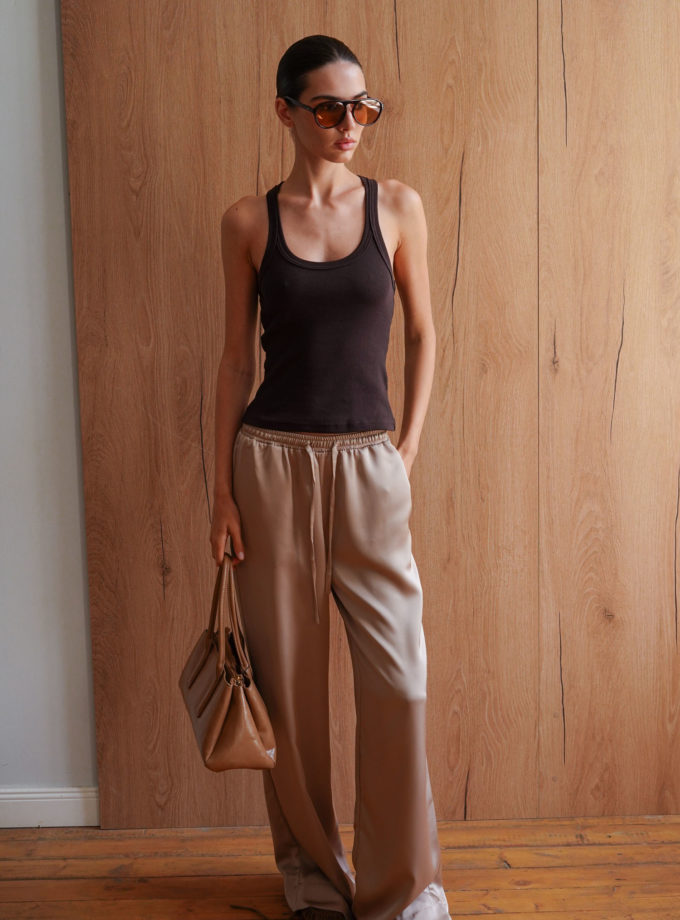 Брюки сатинові з куліскою бежеві THE LACE (TLA_00003318)