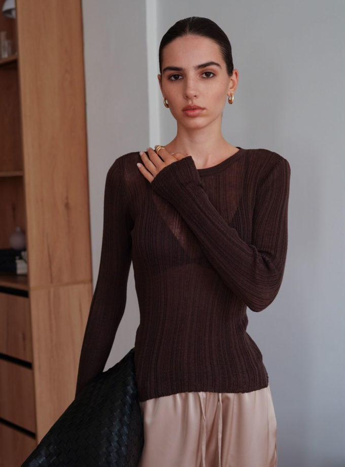 Джемпер напівпрозорий фактурний шоколадний THE LACE (TLA_00003343)