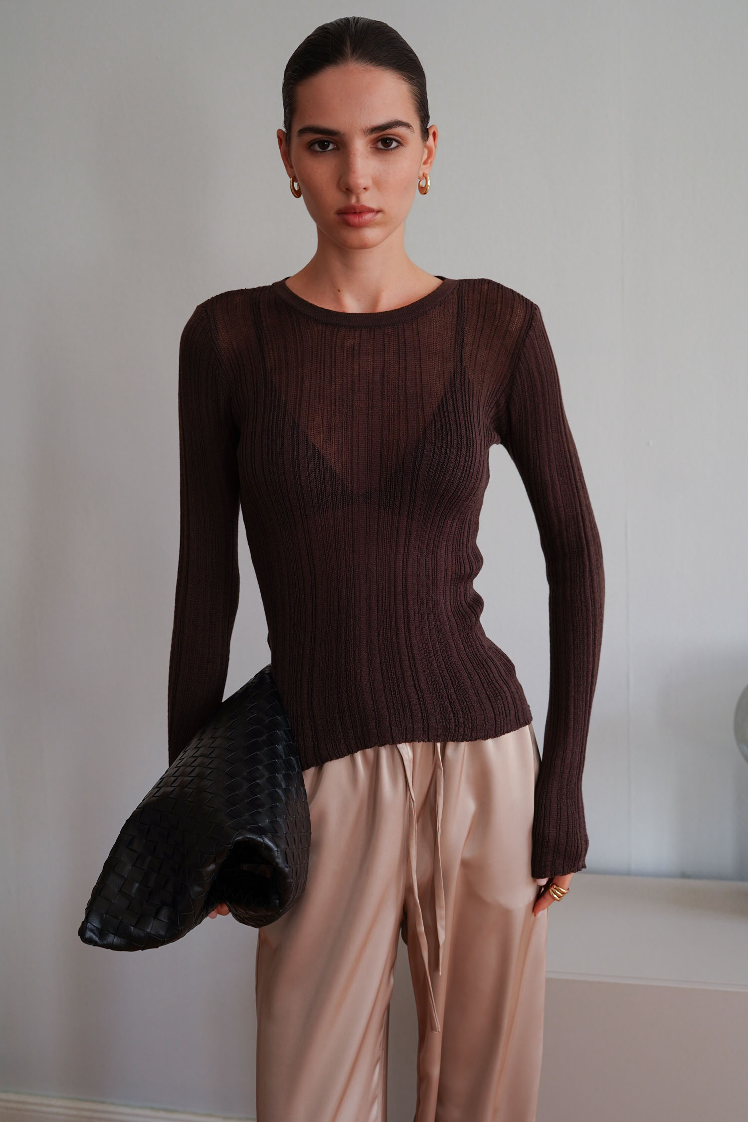 00003343-2 Джемпер напівпрозорий фактурний шоколадний THE LACE (TLA_00003343) - фото 2