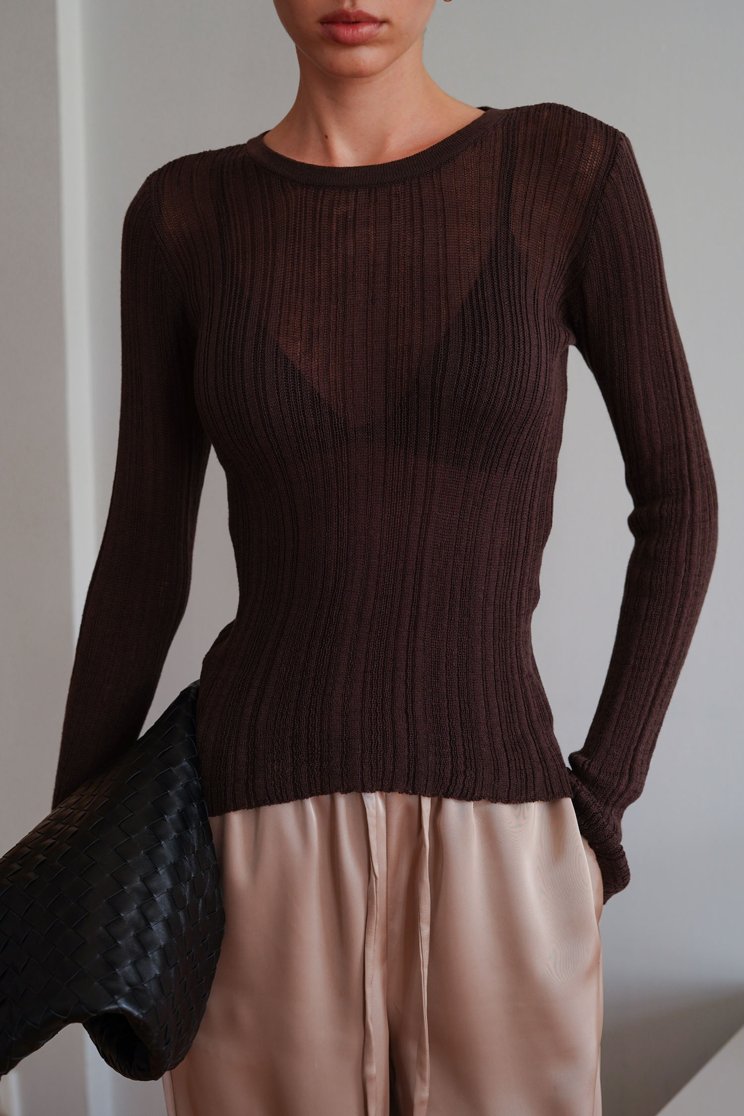 00003343-5 Джемпер напівпрозорий фактурний шоколадний THE LACE (TLA_00003343) - фото 5