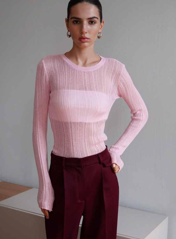 Джемпер напівпрозорий фактурний рожевий THE LACE (TLA_00003344)