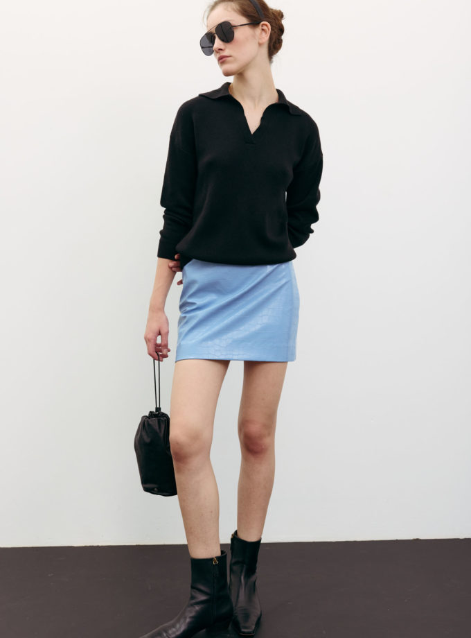 Спідниця міні з фактурної еко-шкіри блакитна TLA_00003377, фото 1 - в интернет магазине KAPSULA