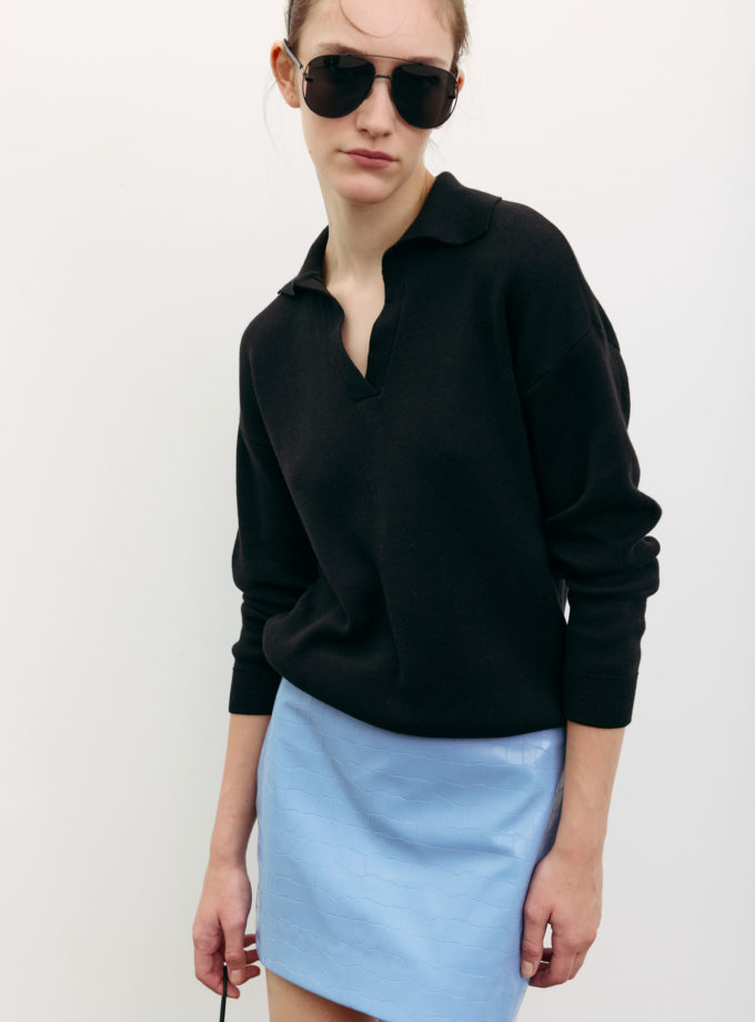 Спідниця міні з фактурної еко-шкіри блакитна TLA_00003377, фото 1 - в интернет магазине KAPSULA