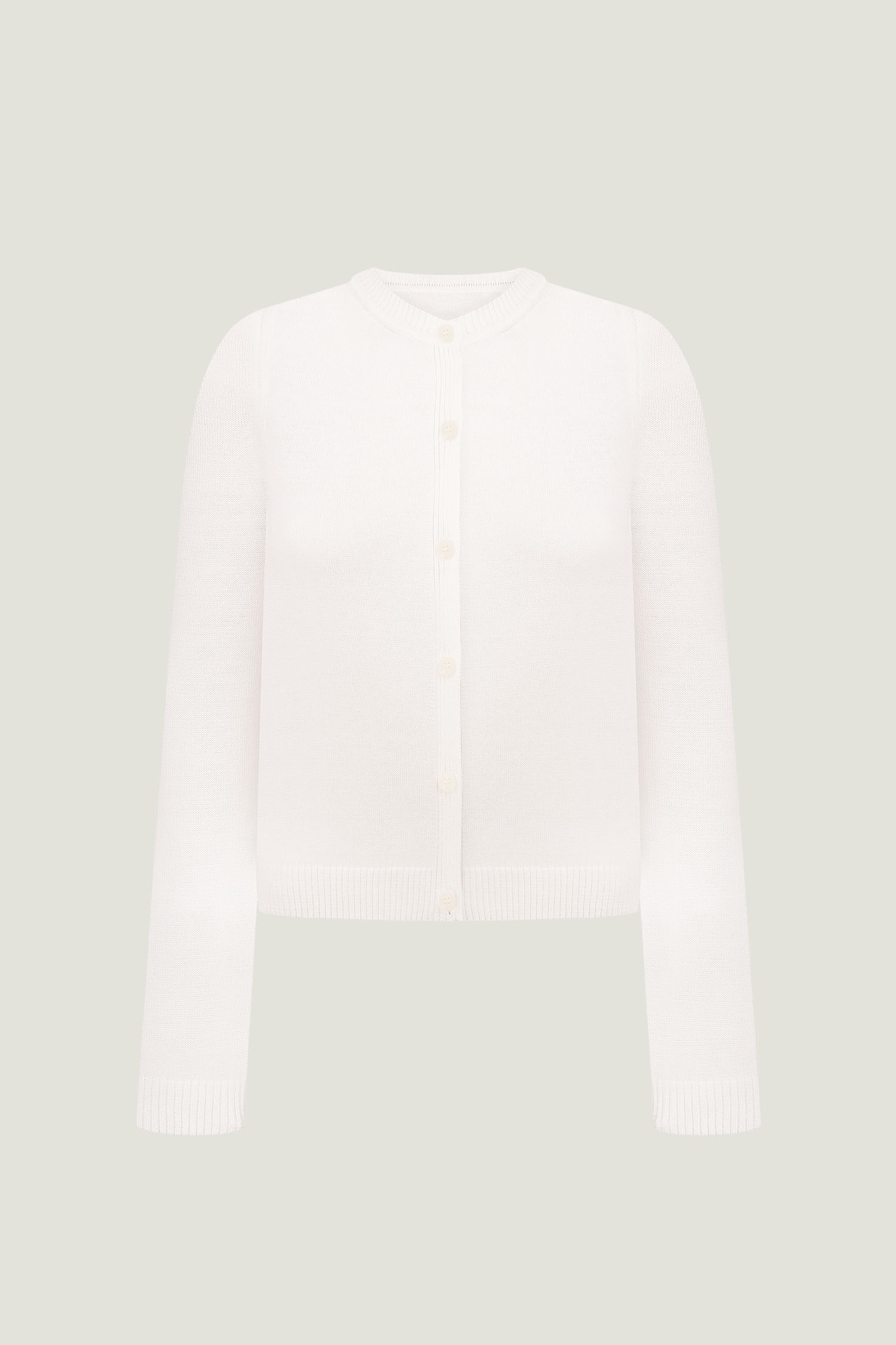 Трикотажний кардиган з круглим вирізом молочний TLA_00003383, фото 1 Трикотажний кардиган з круглим вирізом молочний TLA_00003383, фото 1 - в интернет магазине KAPSULA