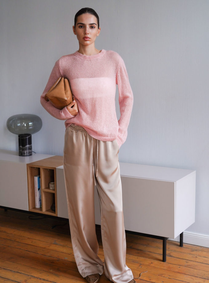 Джемпер напівпрозорий з ультрам‘якої пряжі кідмохеру рожевий TLA_00003385, фото 1 - в интернет магазине KAPSULA