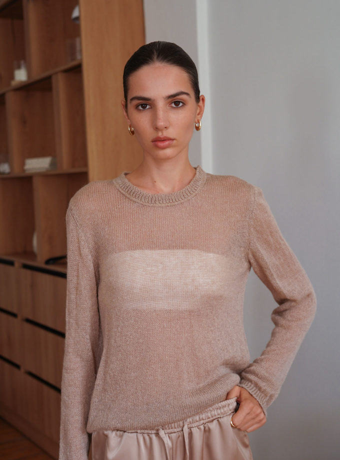 Джемпер напівпрозорий з ультрам‘якої пряжі кідмохеру бежевий TLA_00003386, фото 1 - в интернет магазине KAPSULA