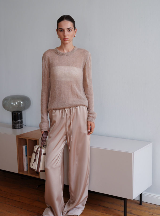 Джемпер напівпрозорий з ультрам‘якої пряжі кідмохеру бежевий TLA_00003386, фото 1 - в интернет магазине KAPSULA