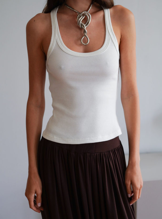 Майка в рубчик з вирізом halter молочна TLA_00003392, фото 1 Майка в рубчик з вирізом halter молочна TLA_00003392, фото 1 - в интернет магазине KAPSULA