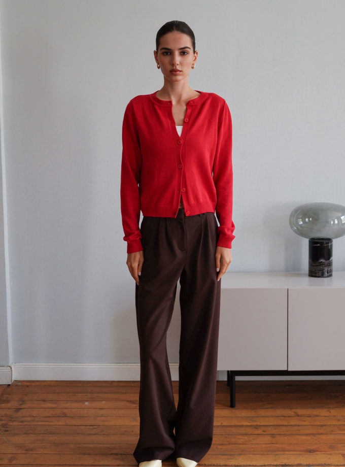 Брюки прямого крою з подвійними защипами шоколадні THE LACE (TLA_00003414)