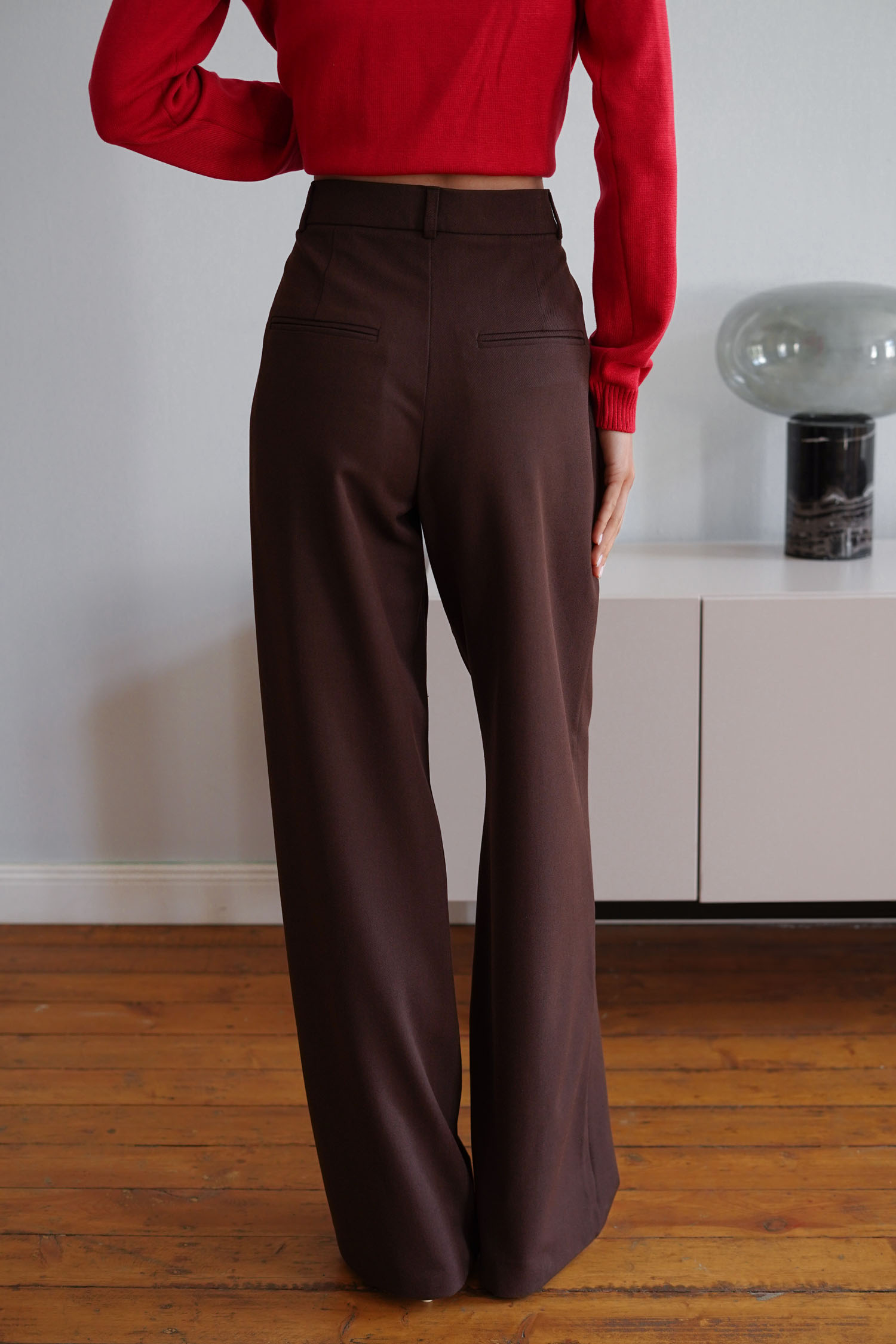 00003414-4 Брюки прямого крою з подвійними защипами шоколадні THE LACE (TLA_00003414) - фото 4