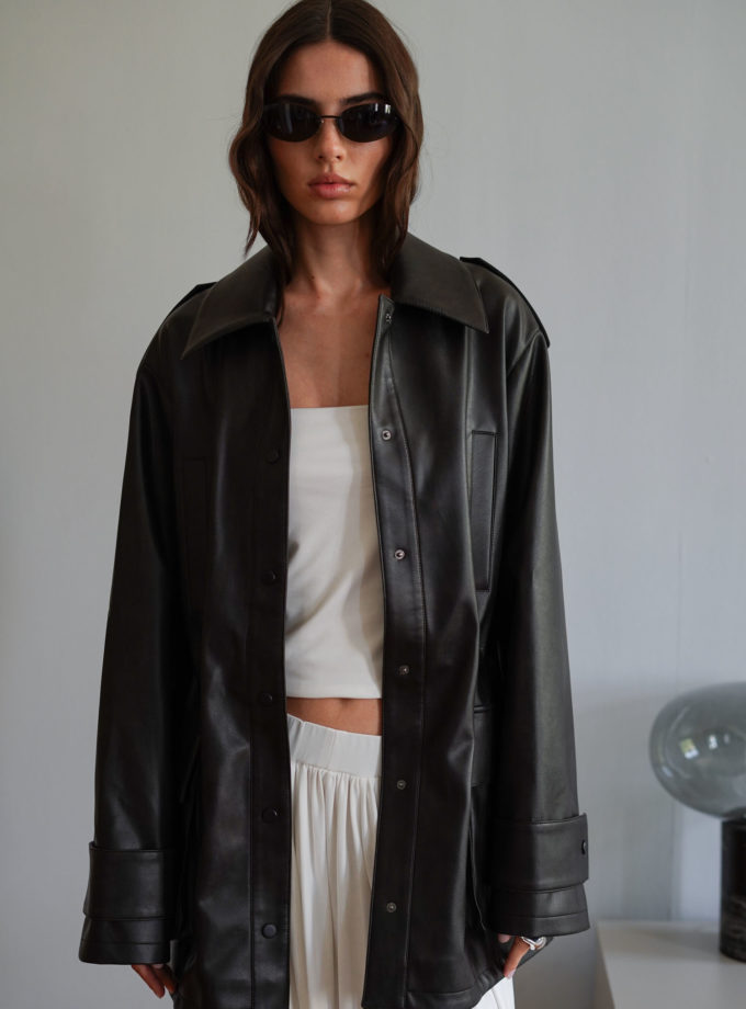 Куртка з еко-шкіри utility blazer чорна TLA_00003421, фото 1 - в интернет магазине KAPSULA