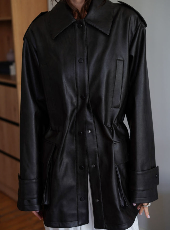 Куртка з еко-шкіри utility blazer чорна TLA_00003421, фото 1 - в интернет магазине KAPSULA