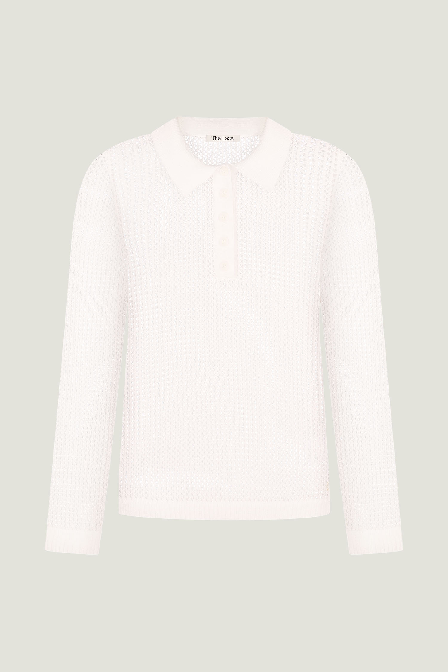 00003454-5 Трикотажний джемпер поло з ажурною вʼязкою молочний THE LACE (TLA_00003454) - фото 5