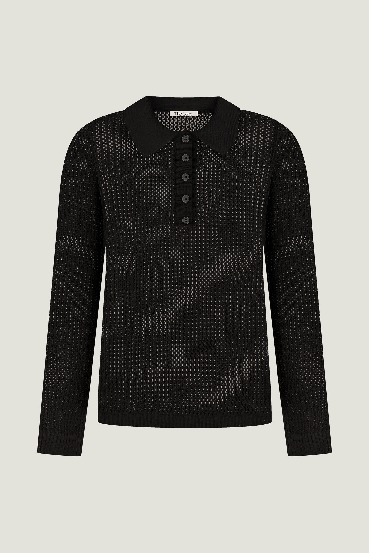 00003455-5 Трикотажний джемпер поло з ажурною вʼязкою чорний THE LACE (TLA_00003455) - фото 5