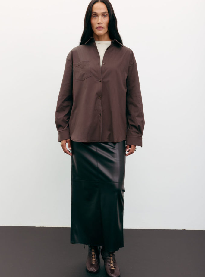 Сорочка оверсайз з вишивкою шоколадна TLA_00003486, фото 1 Сорочка оверсайз з вишивкою шоколадна TLA_00003486, фото 1 - в интернет магазине KAPSULA