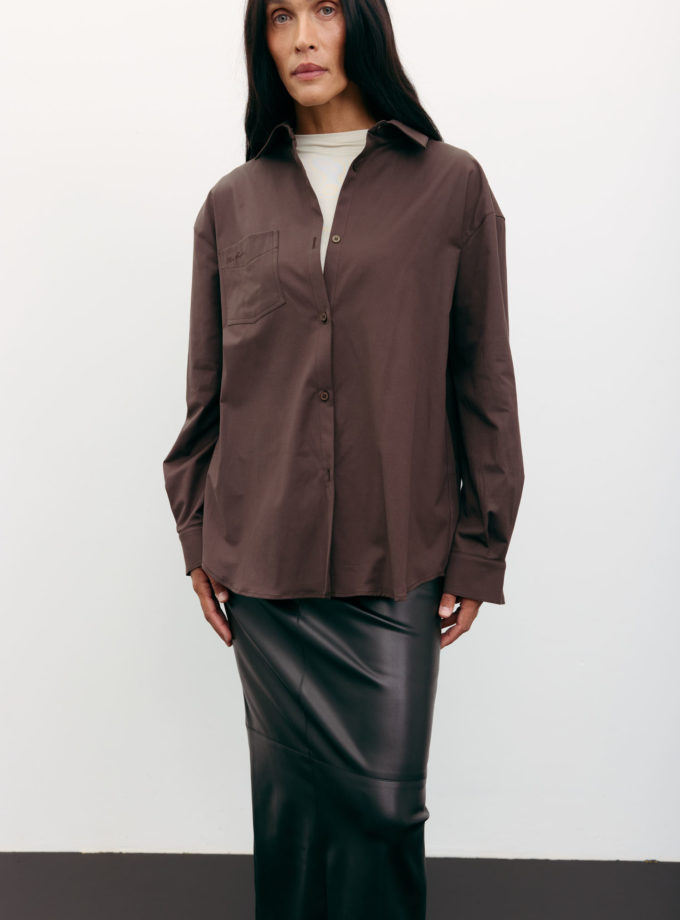 Сорочка оверсайз з вишивкою шоколадна TLA_00003486, фото 1 Сорочка оверсайз з вишивкою шоколадна TLA_00003486, фото 1 - в интернет магазине KAPSULA