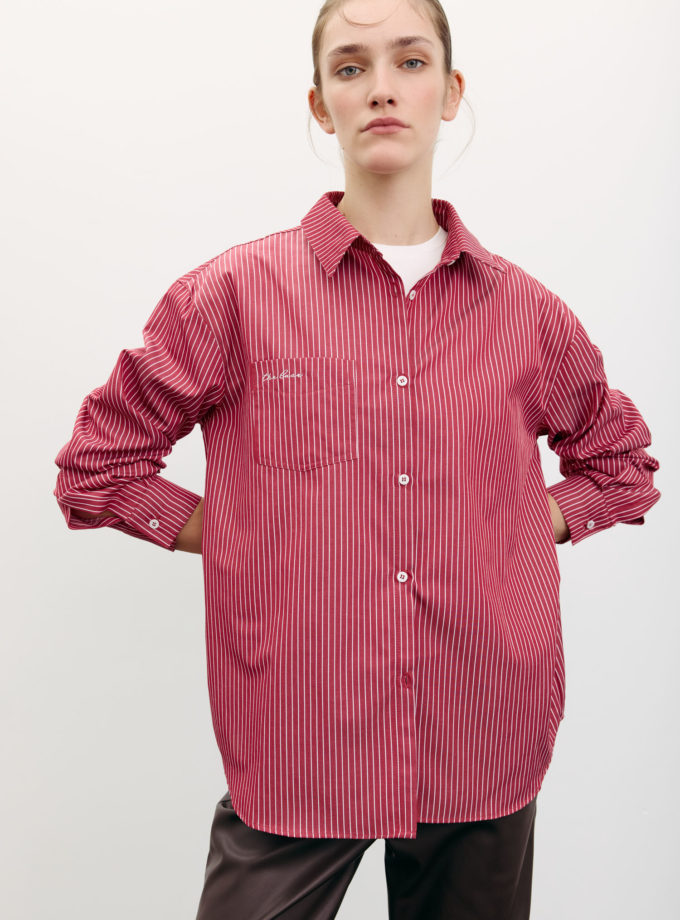 Сорочка оверсайз з вишивкою в смужку червона TLA_00003487, фото 1 Сорочка оверсайз з вишивкою в смужку червона TLA_00003487, фото 1 - в интернет магазине KAPSULA