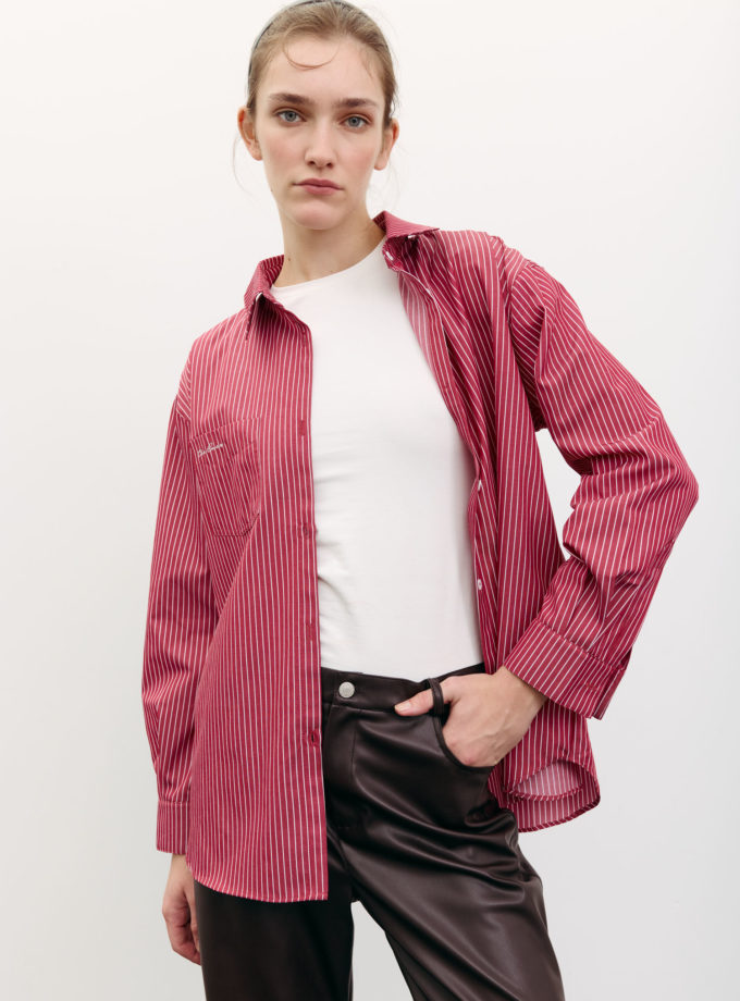Сорочка оверсайз з вишивкою в смужку червона TLA_00003487, фото 1 Сорочка оверсайз з вишивкою в смужку червона TLA_00003487, фото 1 - в интернет магазине KAPSULA