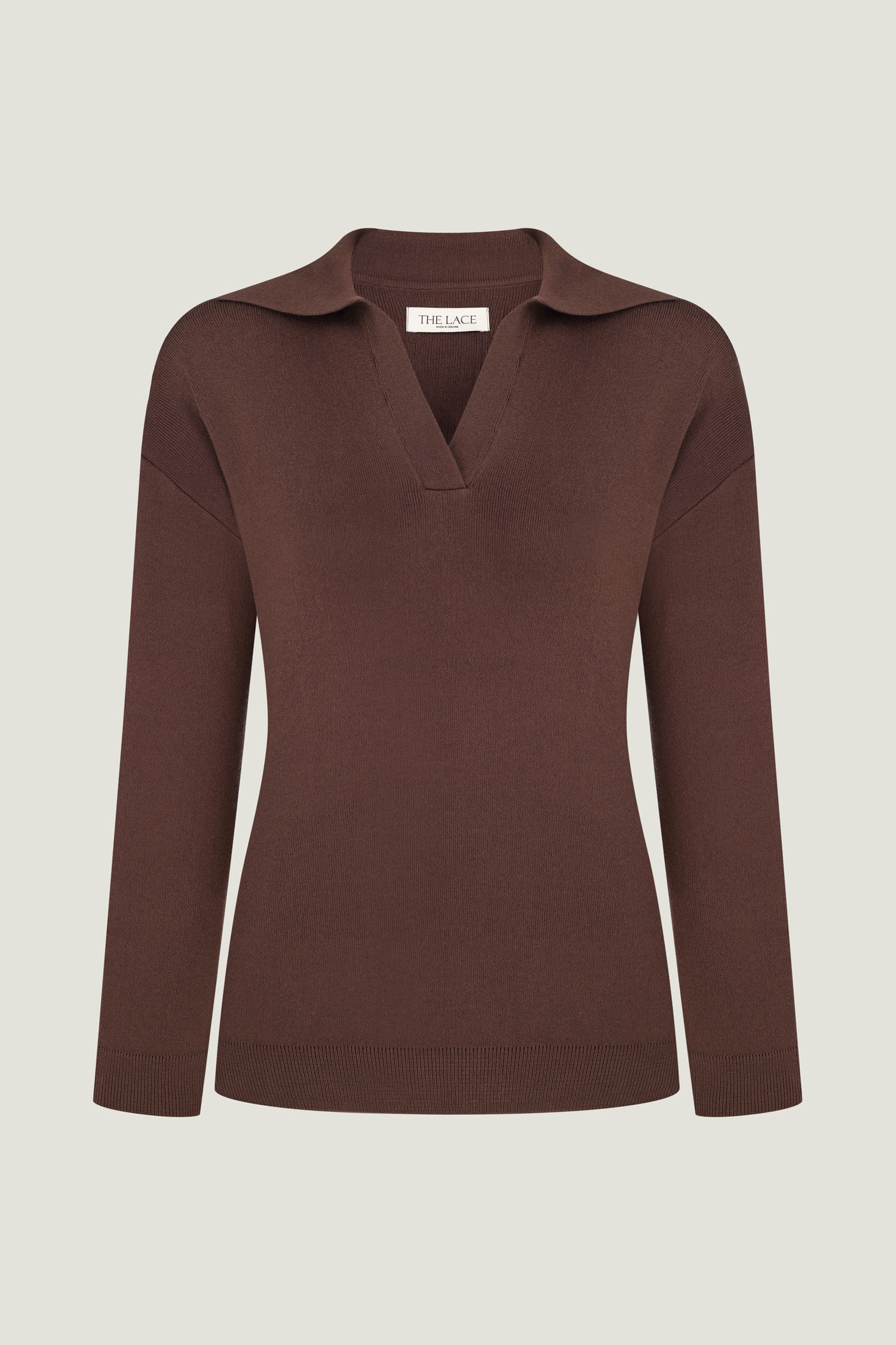 Трикотажний джемпер поло шоколадний TLA_00003488, фото 1 Трикотажний джемпер поло шоколадний TLA_00003488, фото 1 - в интернет магазине KAPSULA