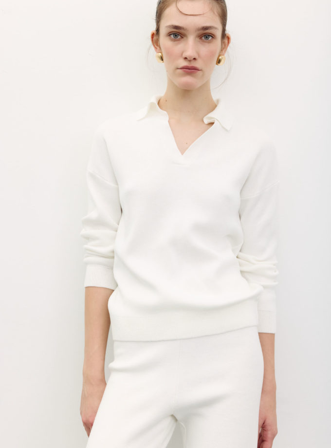 Трикотажний джемпер поло молочний TLA_00003489, фото 1 Трикотажний джемпер поло молочний TLA_00003489, фото 1 - в интернет магазине KAPSULA