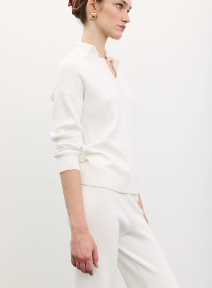 Трикотажний джемпер поло молочний TLA_00003489, фото 1 Трикотажний джемпер поло молочний TLA_00003489, фото 1 - в интернет магазине KAPSULA