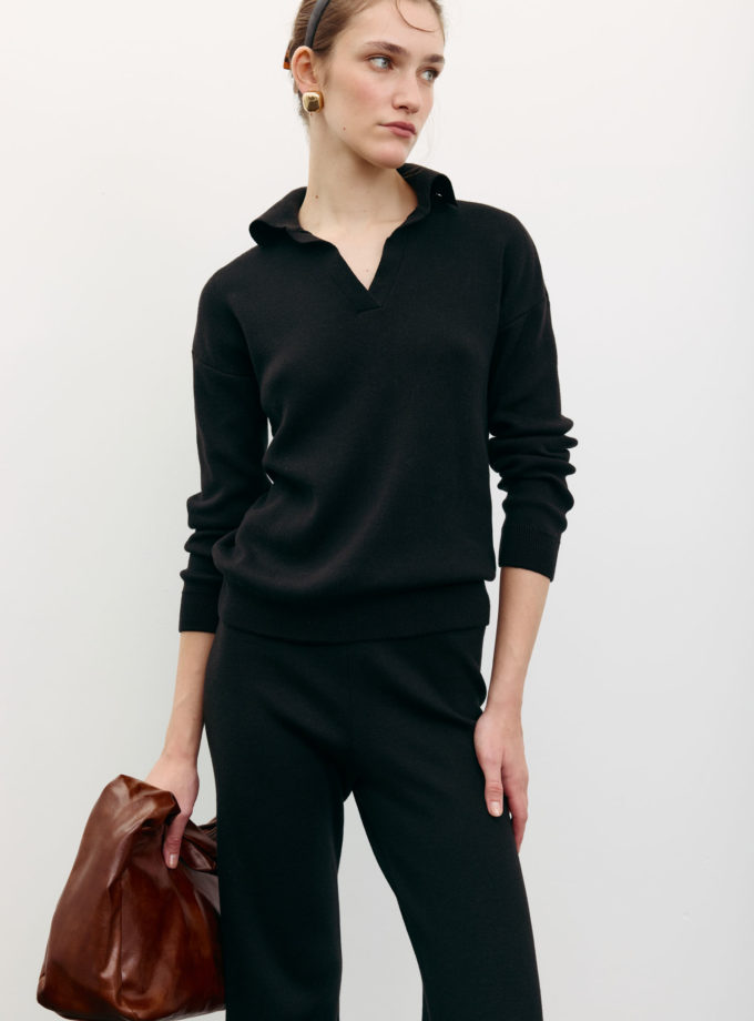 Трикотажний джемпер поло чорний TLA_00003490, фото 1 Трикотажний джемпер поло чорний TLA_00003490, фото 1 - в интернет магазине KAPSULA