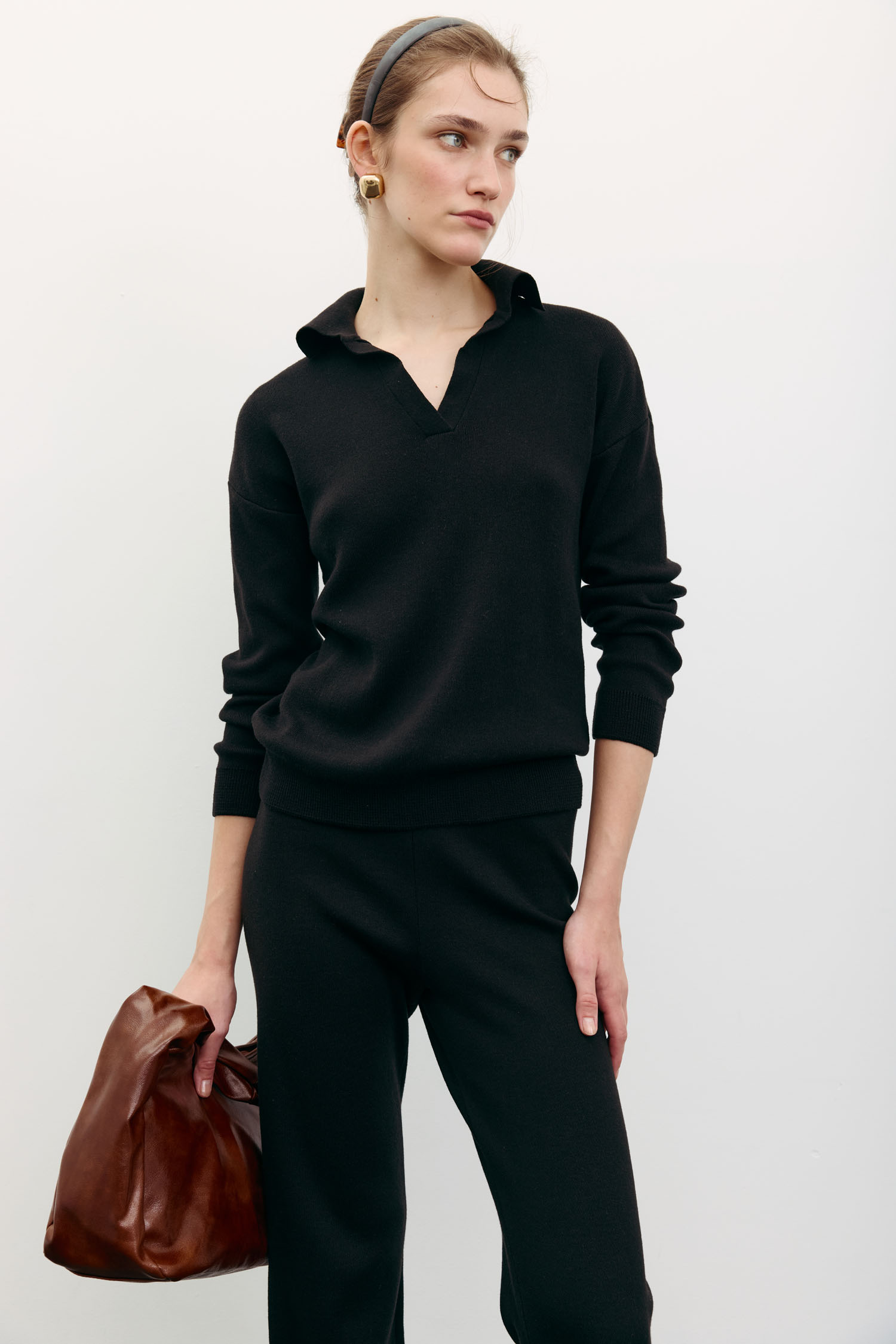 Трикотажний джемпер поло чорний TLA_00003490, фото 1 Трикотажний джемпер поло чорний TLA_00003490, фото 1 - в интернет магазине KAPSULA