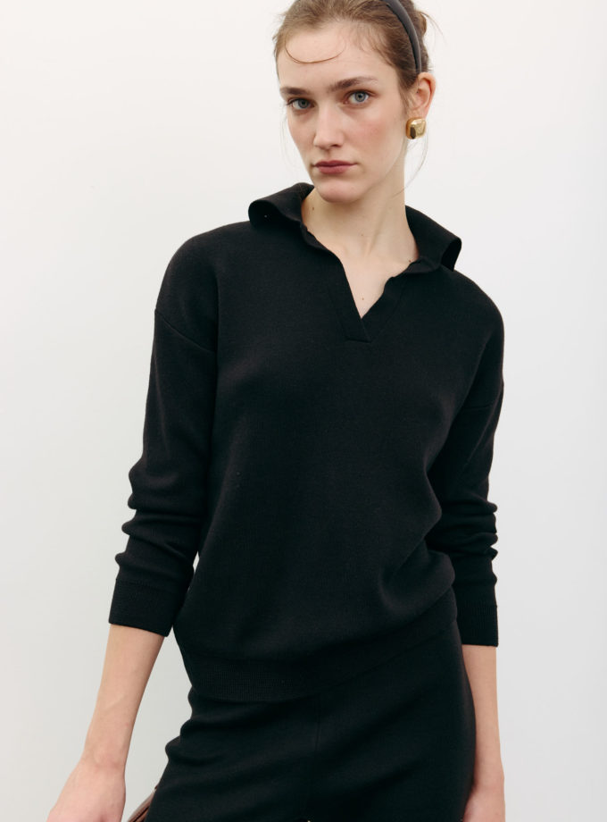 Трикотажний джемпер поло чорний TLA_00003490, фото 1 Трикотажний джемпер поло чорний TLA_00003490, фото 1 - в интернет магазине KAPSULA