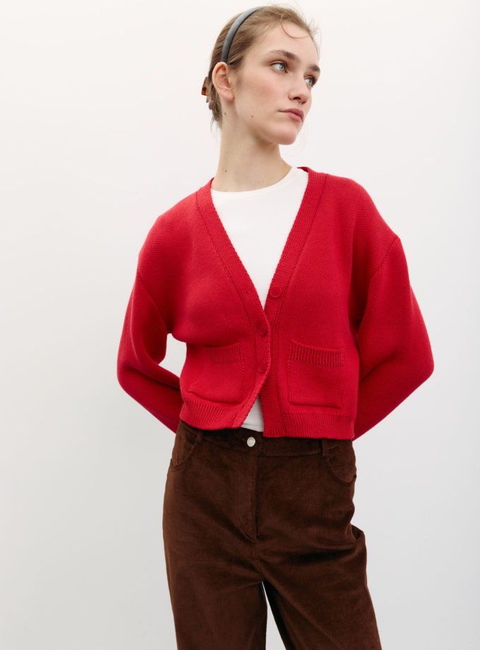 Кардиган трикотажний з кишенями червоний TLA_00003497, фото 1 Кардиган трикотажний з кишенями червоний TLA_00003497, фото 1 - в интернет магазине KAPSULA