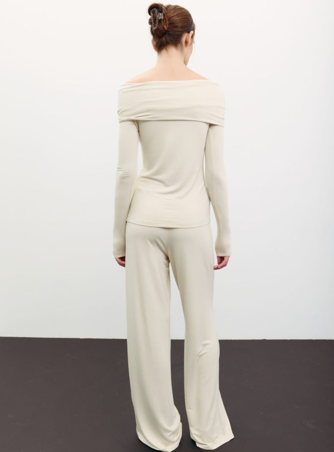 Брюки трикотажні вільного крою айворі TLA_00003505, фото 1 - в интернет магазине KAPSULA