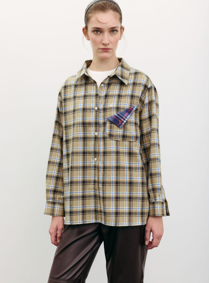 Сорочка в клітинку з декоративною кишенею бежева TLA_00003517, фото 1 Сорочка в клітинку з декоративною кишенею бежева TLA_00003517, фото 1 - в интернет магазине KAPSULA