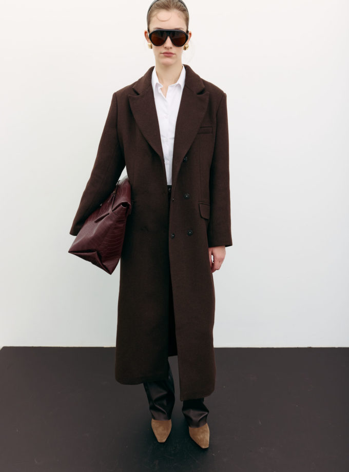 Пальто вовняне максі прямого крою шоколадне TLA_00003527, фото 1 Пальто вовняне максі прямого крою шоколадне TLA_00003527, фото 1 - в интернет магазине KAPSULA
